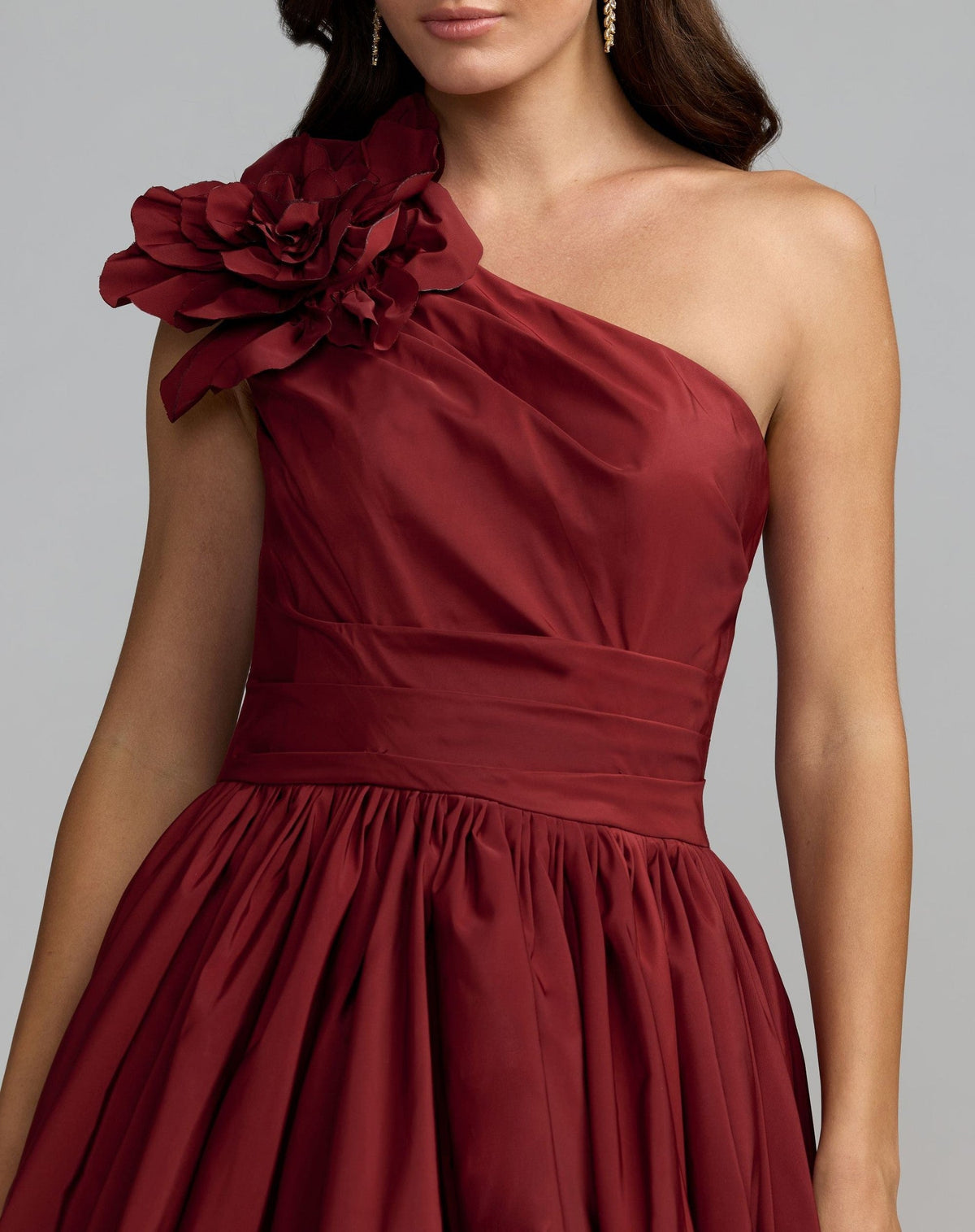Ruby One Shoulder High Low Gown With 3D Flower
