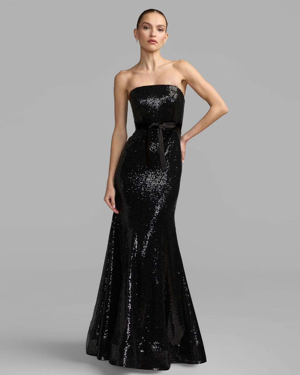 Strapless Sequin Trumpet Gown With Bow Detail