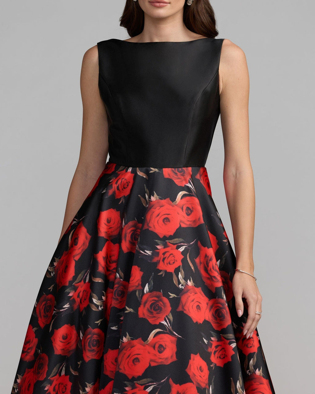 Petite Red Rose Floral Open Back Ball Gown