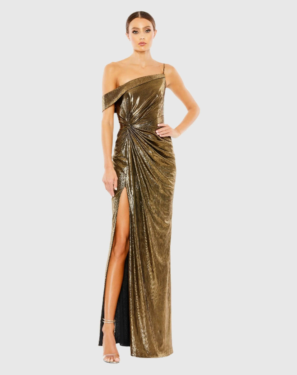 Gold Metallic Off The Shoulder Gown