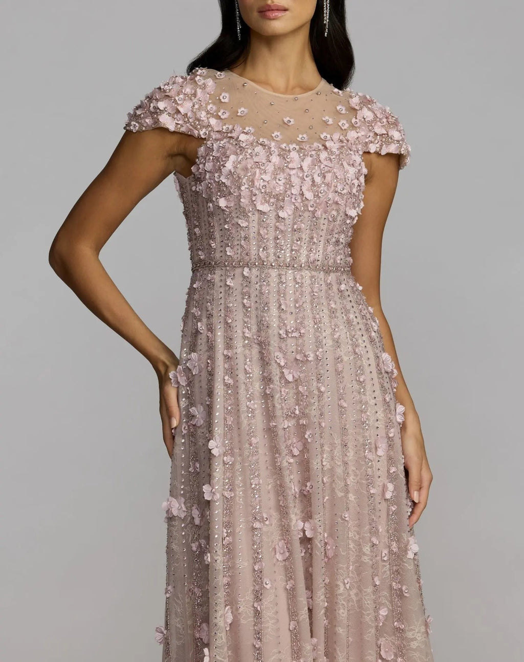 Vintage Lilac Embellished Lace Illusion Neck A-Line Gown