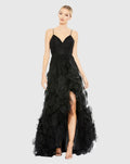 Black Embellished Floral High Low Sleeveless Gown