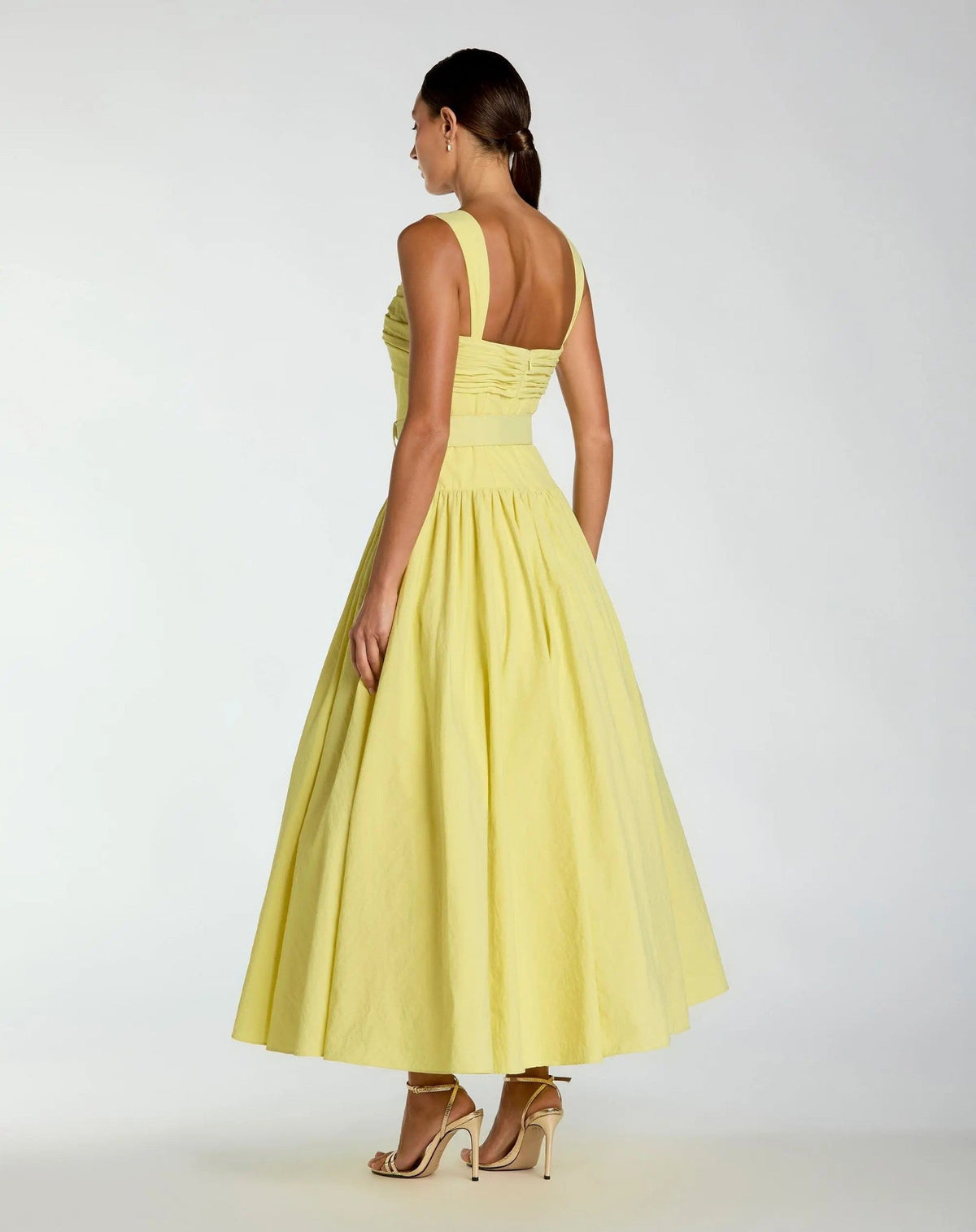 Yellow Sweetheart Belted Midi Dress