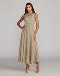 Nude Gold Embellished Boucle Sleeveless A-Line Dress