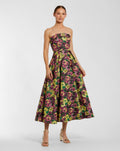 Plum Multi Strapless Brocade A-Line Midi Dress