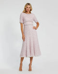 Pink Multi Short Sleeve Beaded Trim Boucle Midi Dress