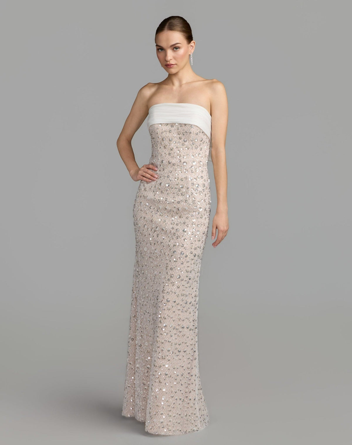 Ivory Strapless Embellished Column Gown With Bow