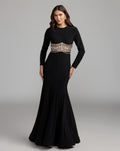 Black Long Sleeve Jersey Gown With Crystal Detail