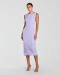 Lilac Crepe Sleeveless Midi Dress With Flower Beading