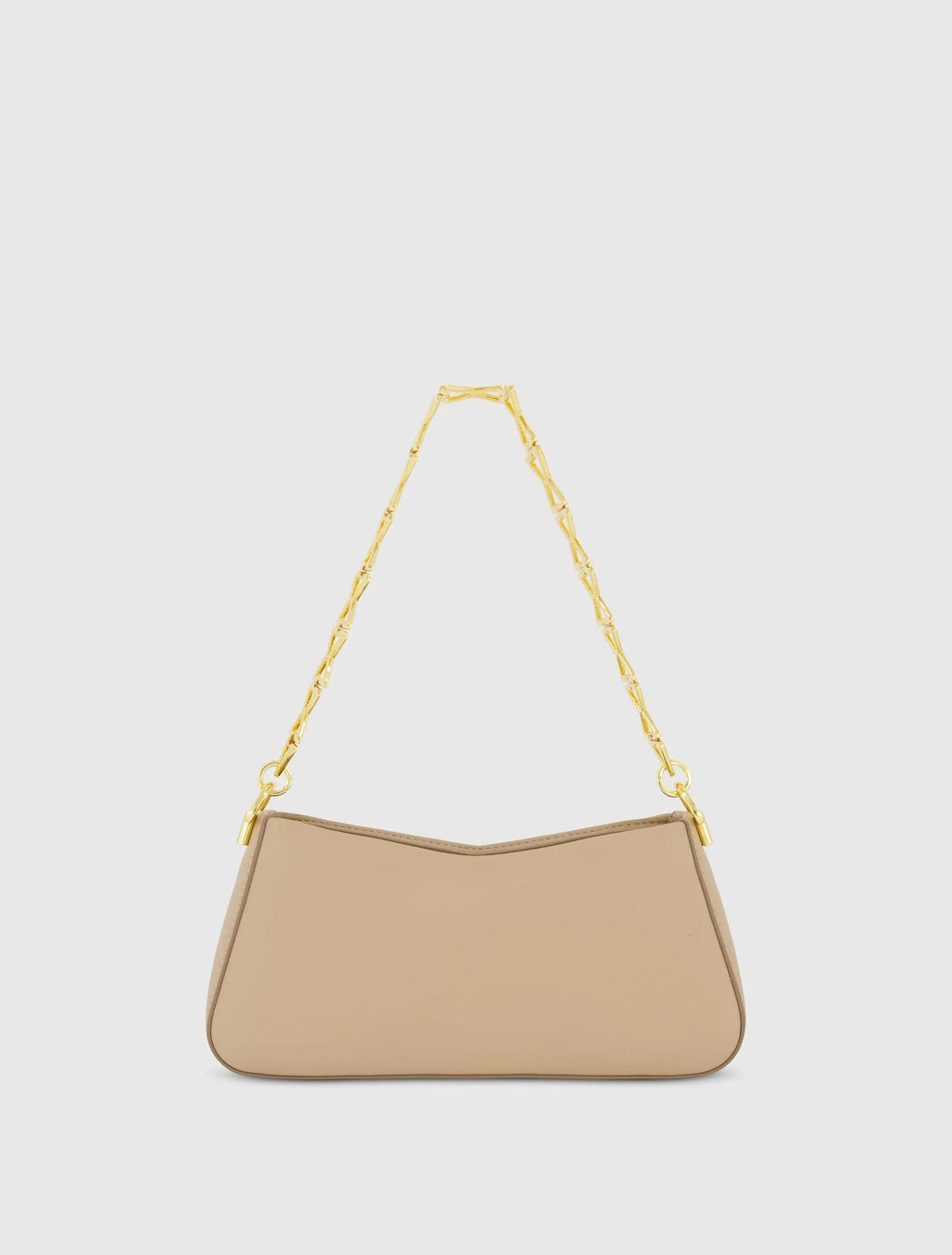 Beige Small Leather Shoulder Bag with Gold Chain