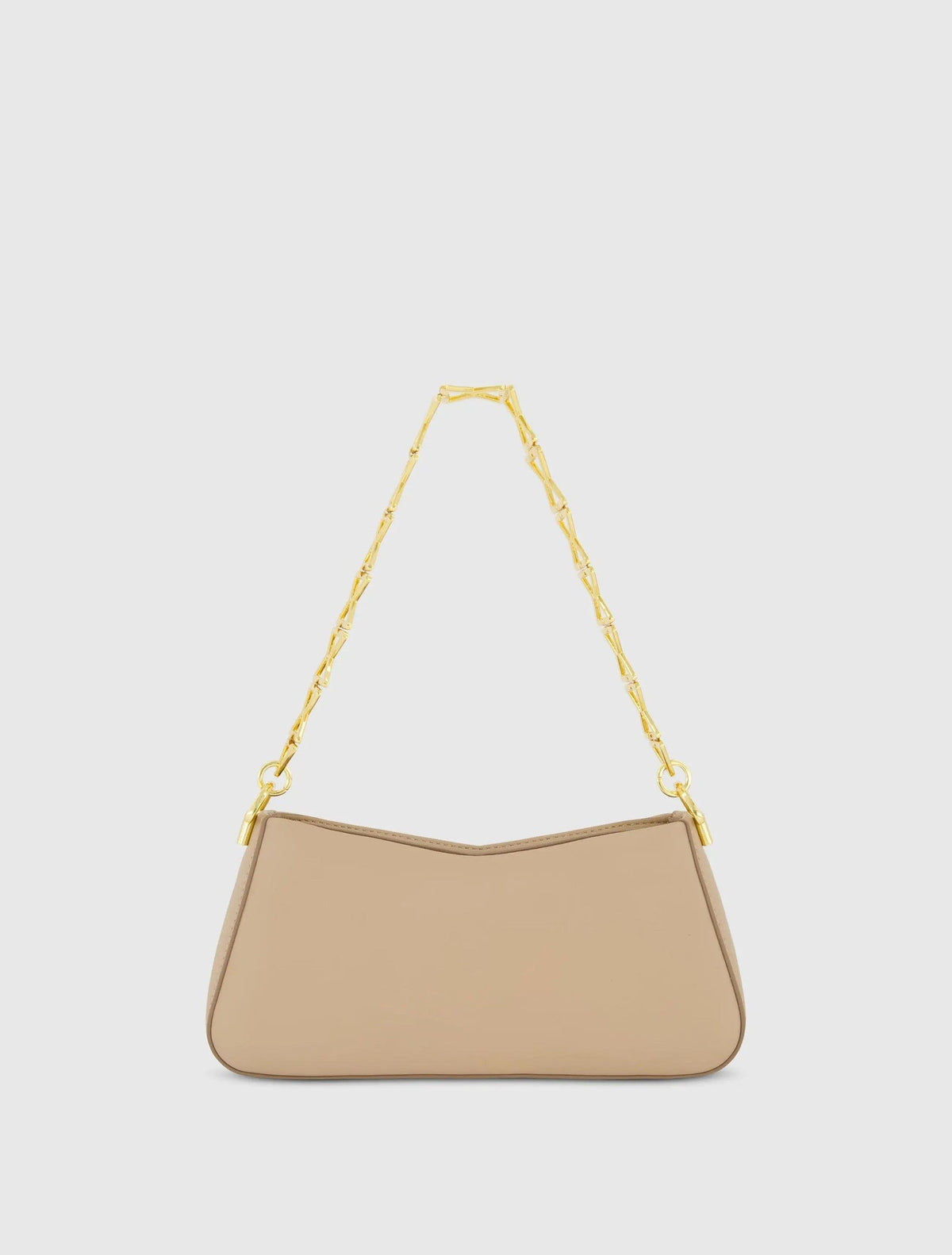Beige Small Leather Shoulder Bag with Gold Chain