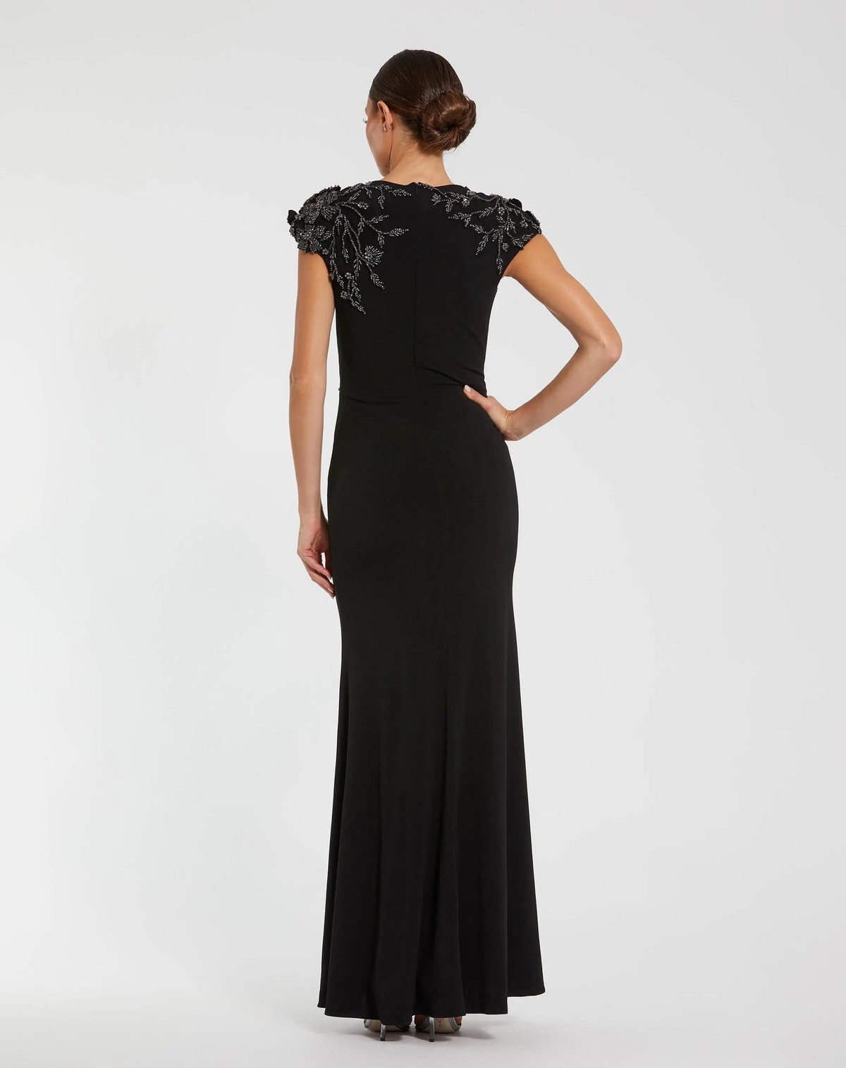 Black Multi Embellished Jersey Column Gown