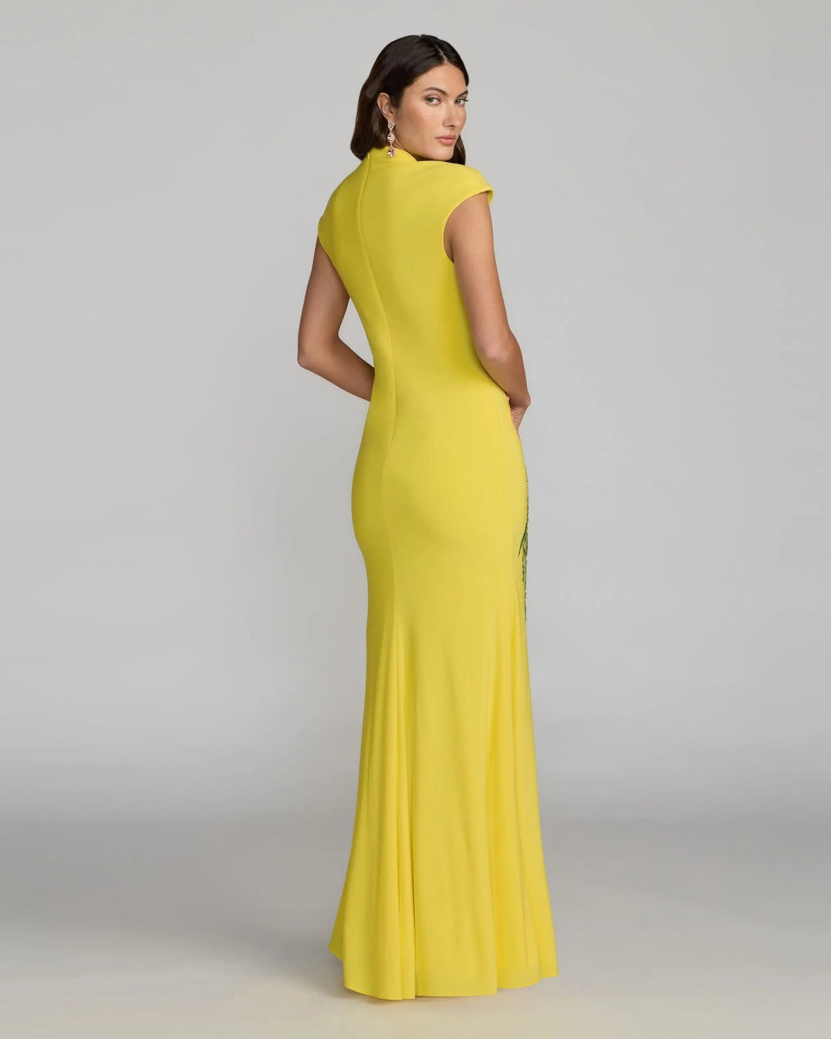 Yellow Multi Floral Appliqué V-Neck Jersey Gown