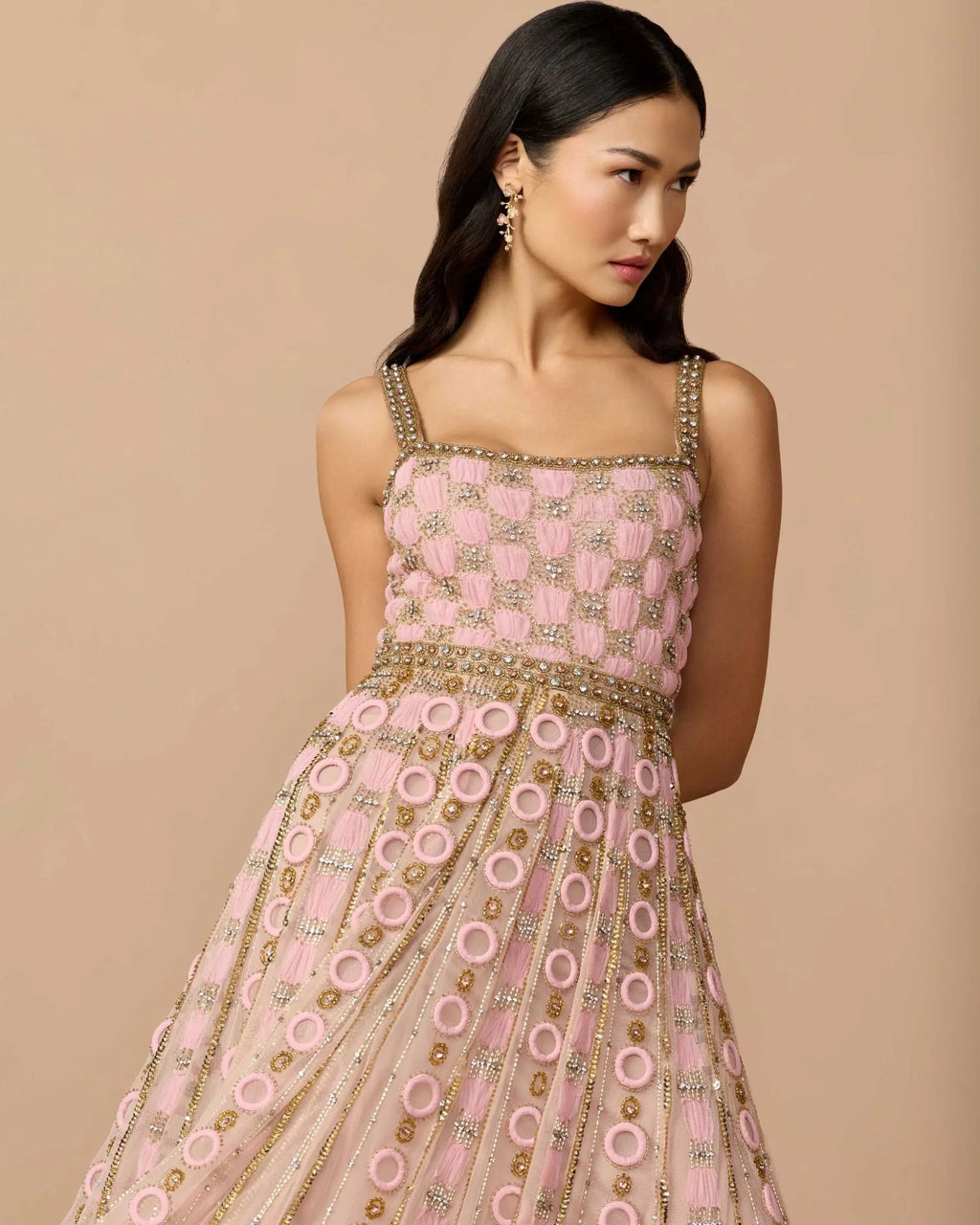 Rose Sleeveless Embellished A-line Gown