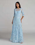 Periwinkle High Neck Embellished Lace Gown With 3/4 Sleeves