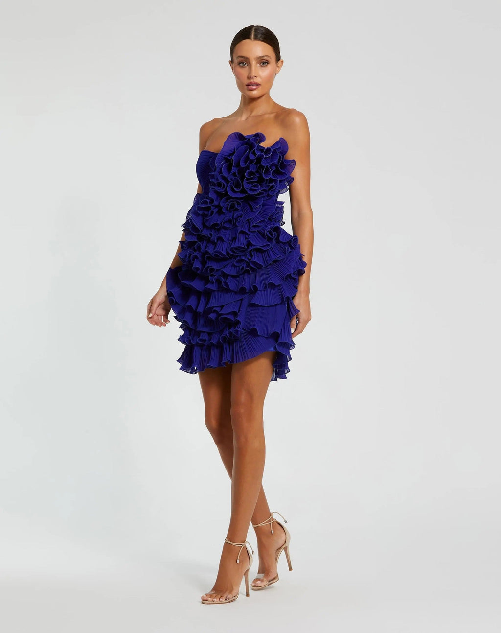 Cobalt Strapless Ruffle Mini Dress