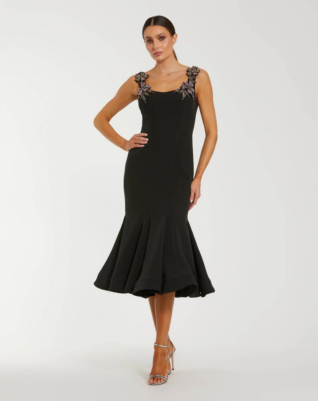 Sleeveless Midi Dress With Floral Embellishments