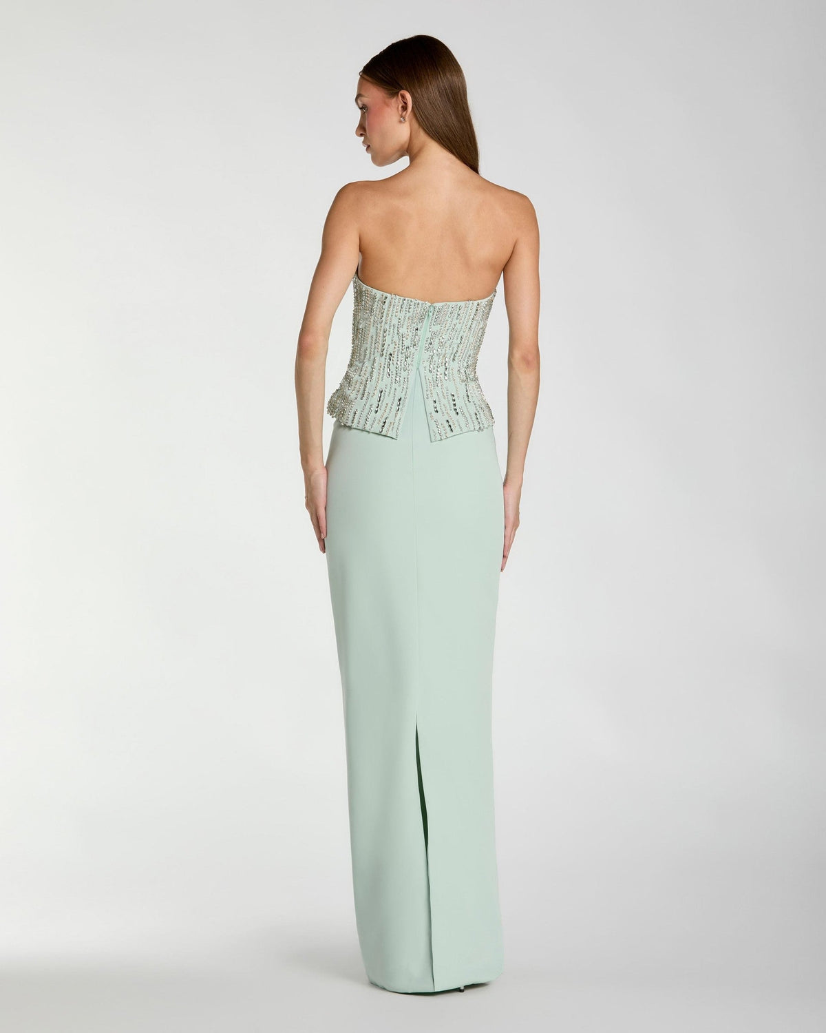 Mint Embellished Crepe Strapless Column Gown
