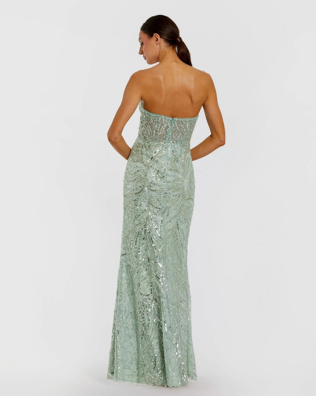 Jade Beaded Sequin Strapless Trumpet Gown