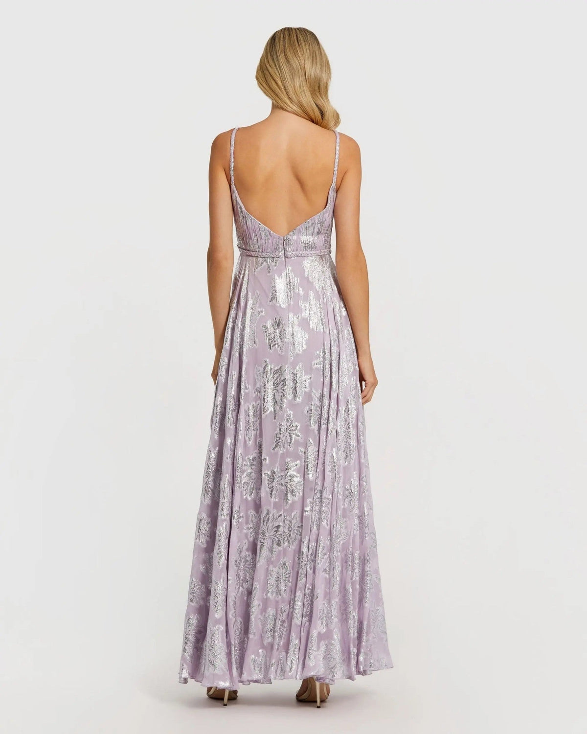 Purple Braided Strap A-Line Floral Gown