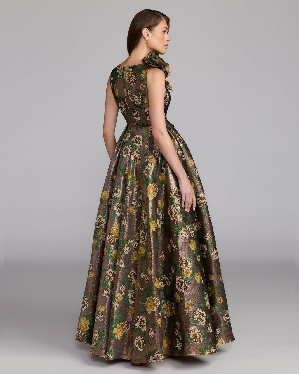 Gold Metallic Ball Gown With 3D Rosette
