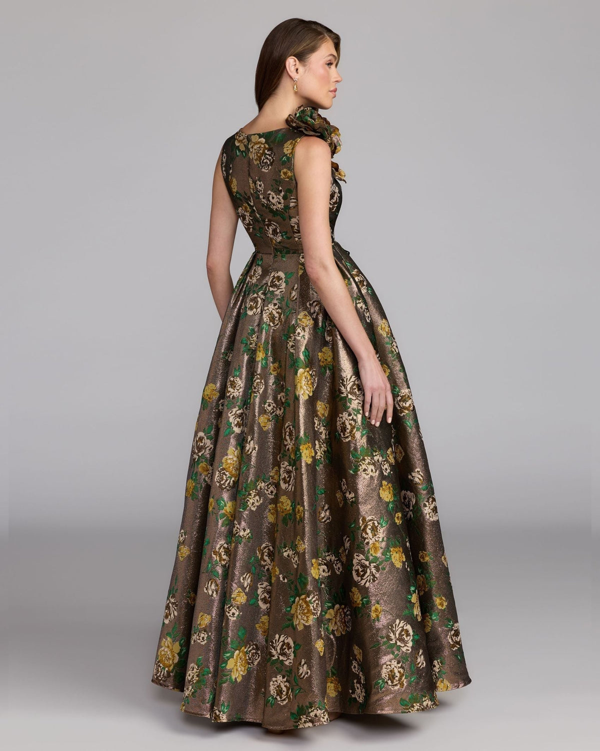 Gold Metallic Ball Gown With 3D Rosette