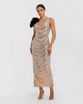 Silver Nude Sequin Cowl Maxi Dress With Velvet Flower