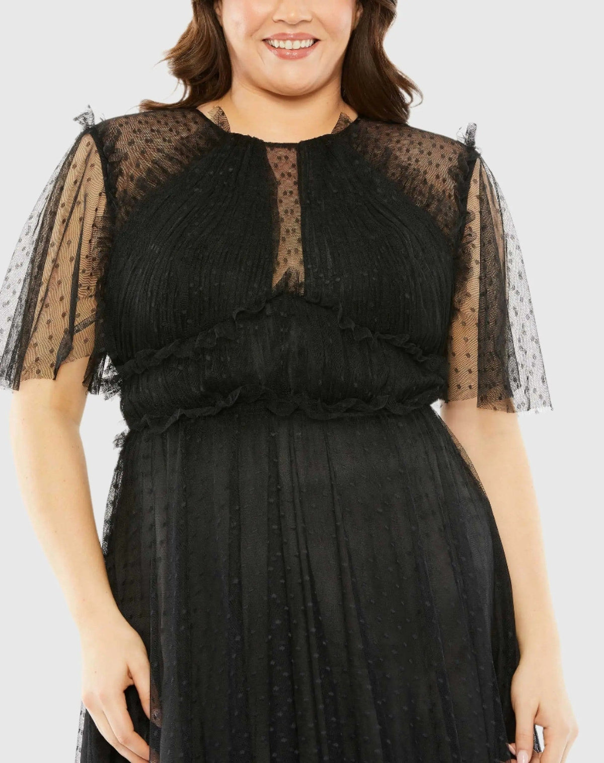 Black High Neck Tulle Polka Dot Detail Dress