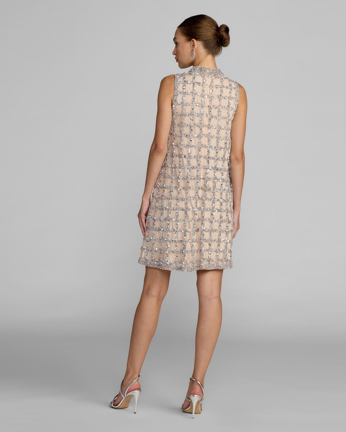 Silver Nude Crystal Embellished Shift Dress