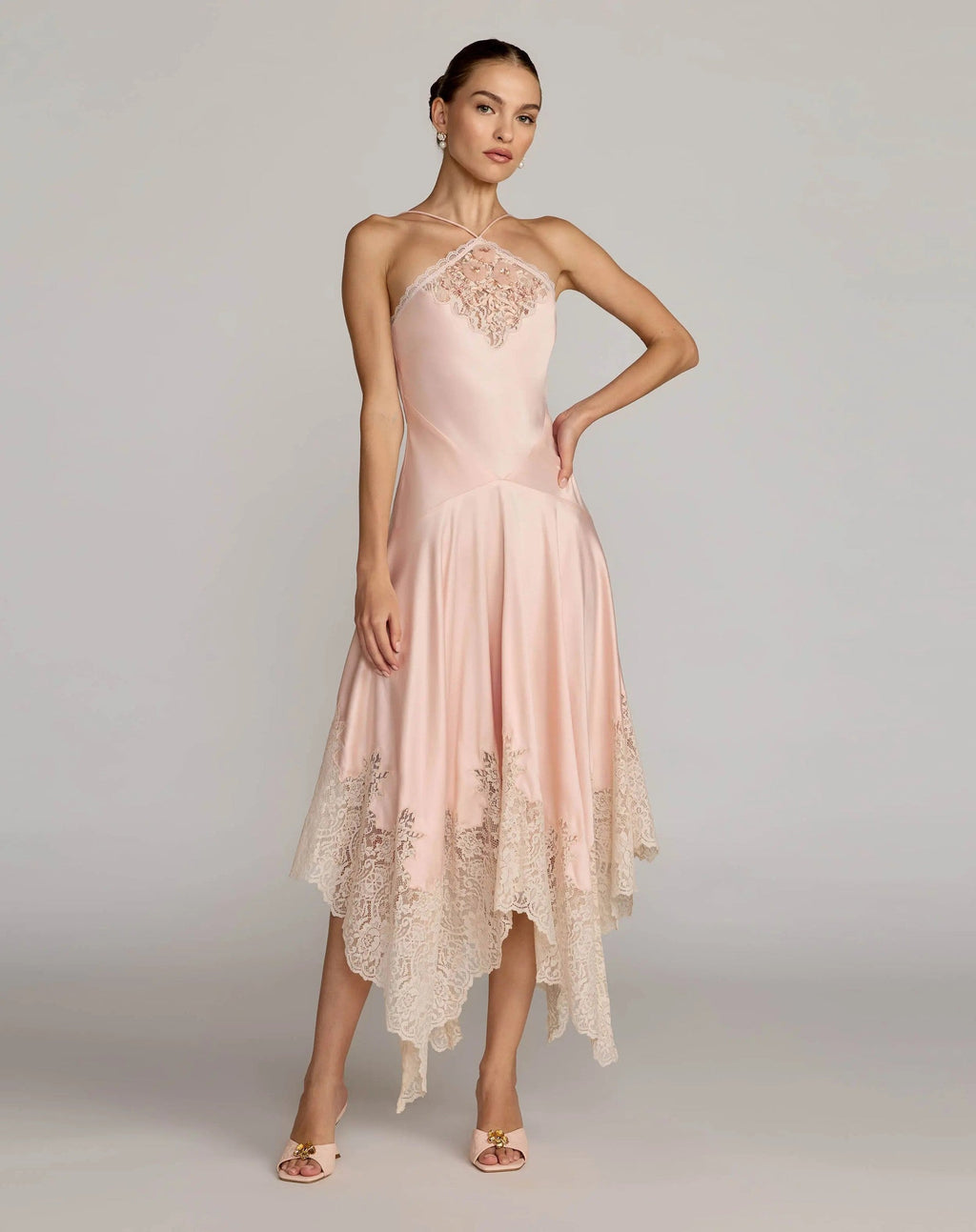 Ballet Slipper Lace Trim Handkerchief Midi Dress