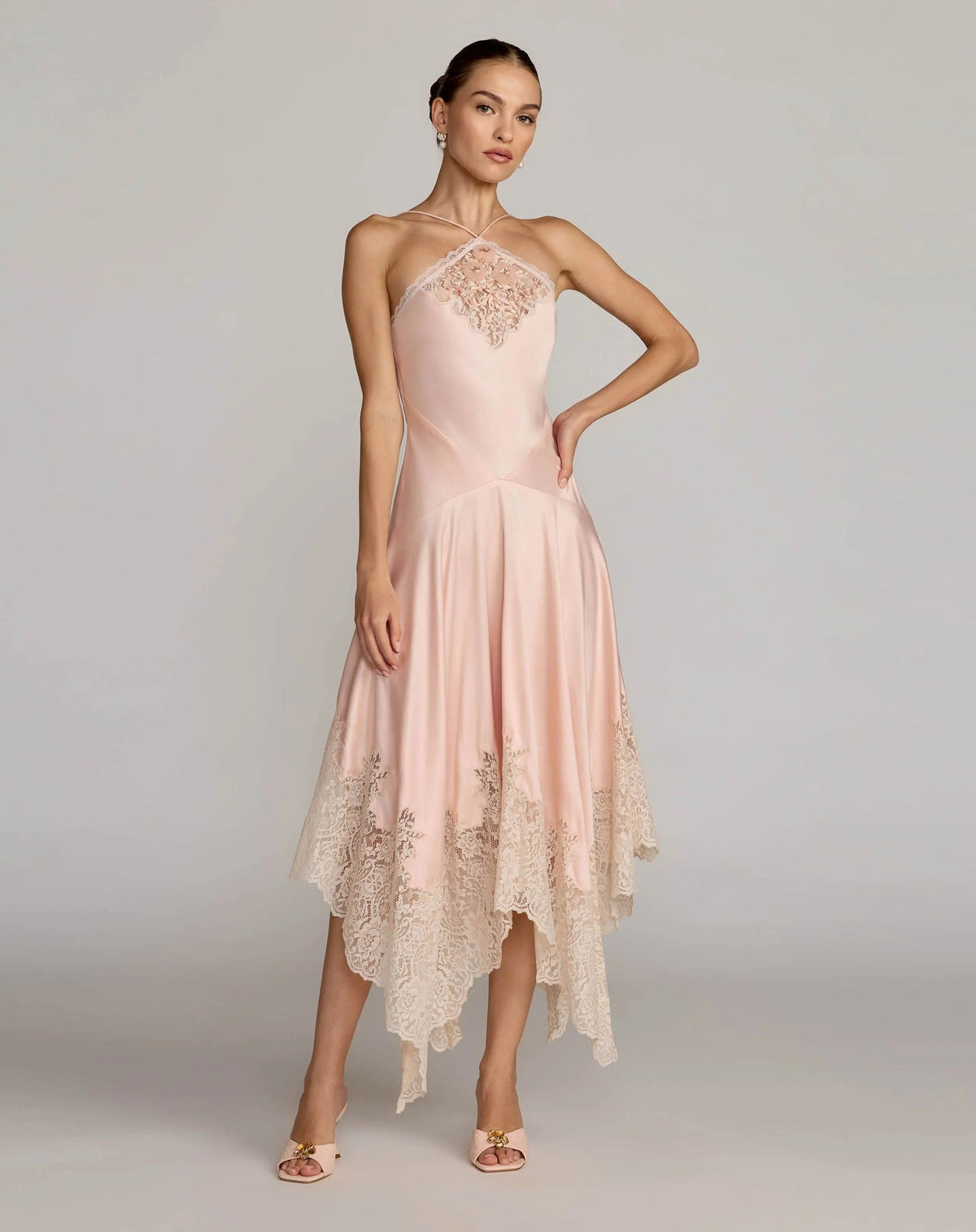 Ballet Slipper Lace Trim Handkerchief Midi Dress
