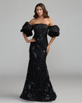 Black Satin Off The Shoulder Embroidered Mermaid Gown