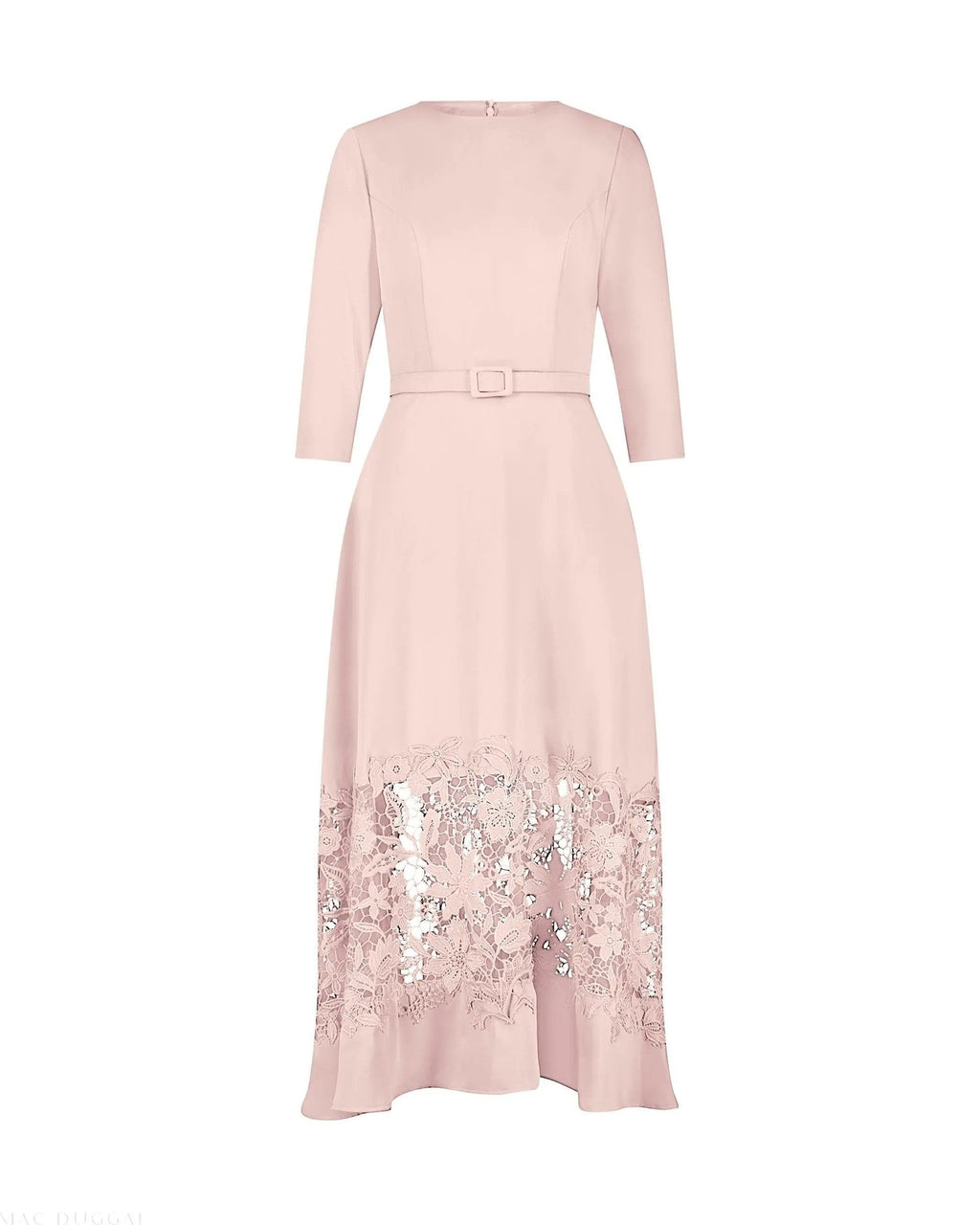 Pink Crepe Boat Neck Midi Dress With Applique Cut Out