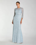 Blue Beaded 3/4 Sleeve Trumpet Gown
