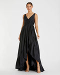 Black Taffeta High Low Ruffle Gown