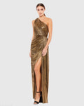 Antique Gold One Shoulder Draped Gown