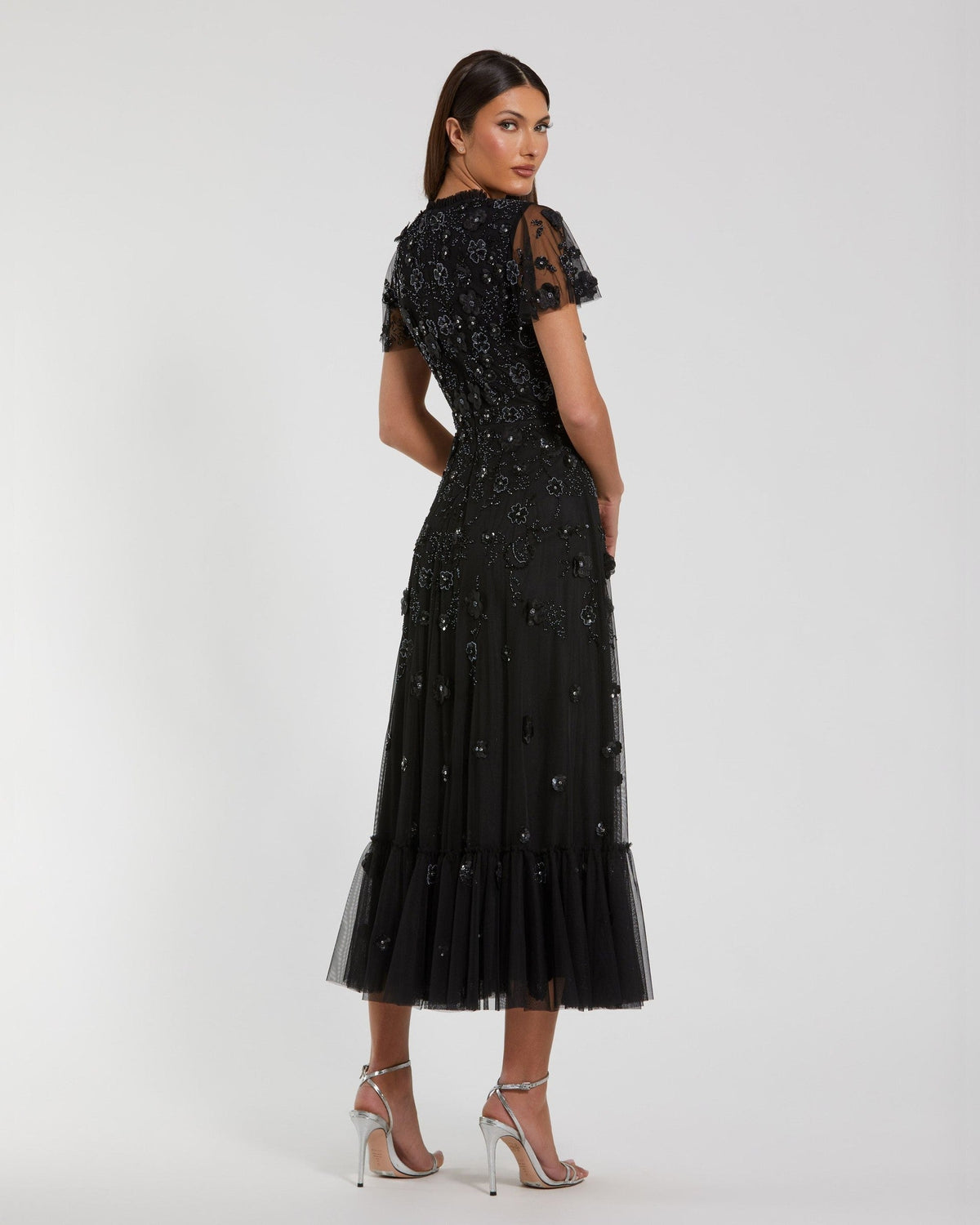 Embellished High Neck Cap Sleeve A Line Dress