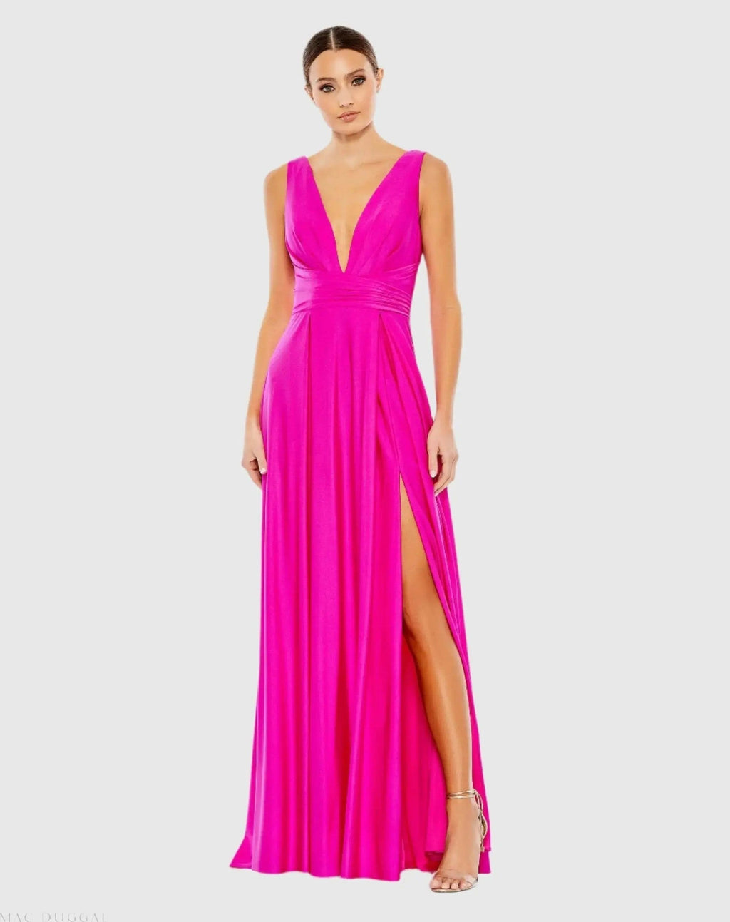 Pink Jersey Plunge Neck Evening Gown