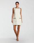 Ivory Sleeveless Shift Mini Dress with Rhinestone Trim