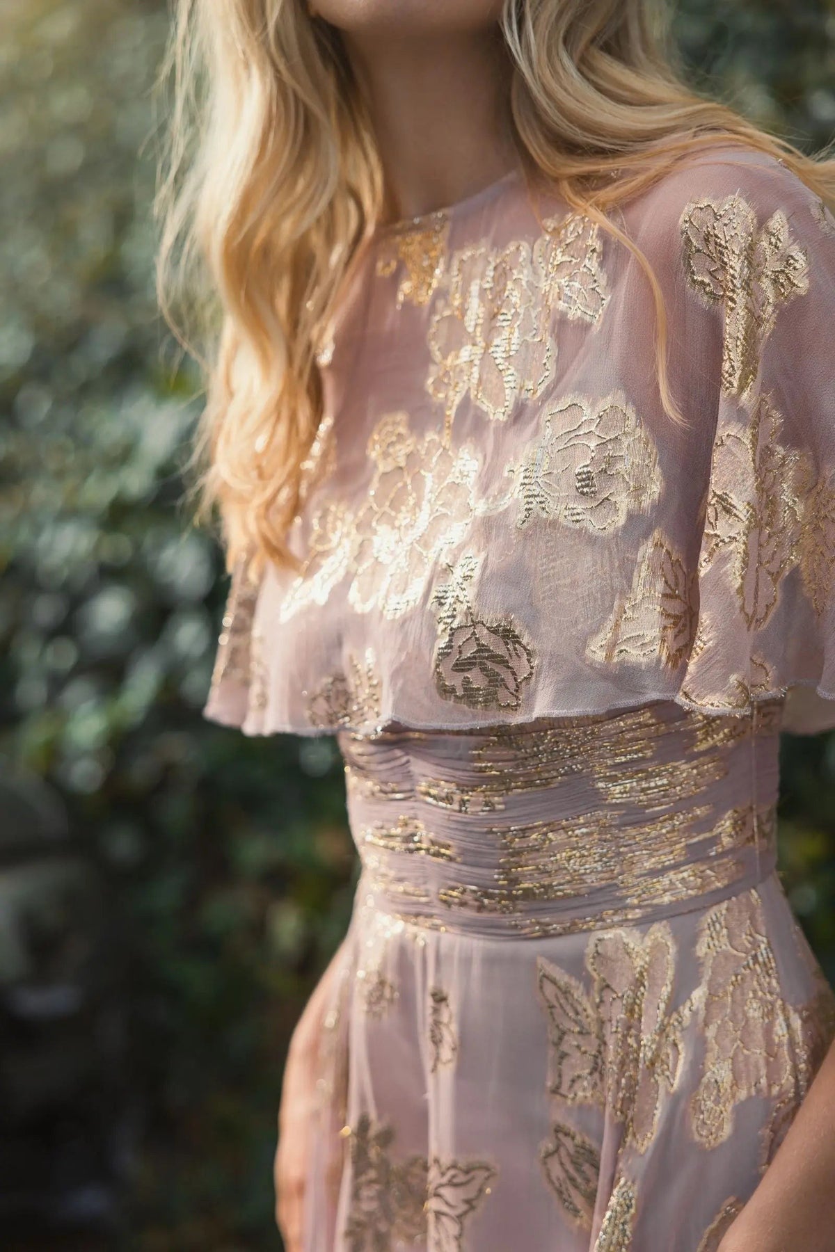 Purple Cape Sleeve A Line Floral Chiffon Gown