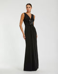 Black Sleeveless Jersey Gown With 3D Flower