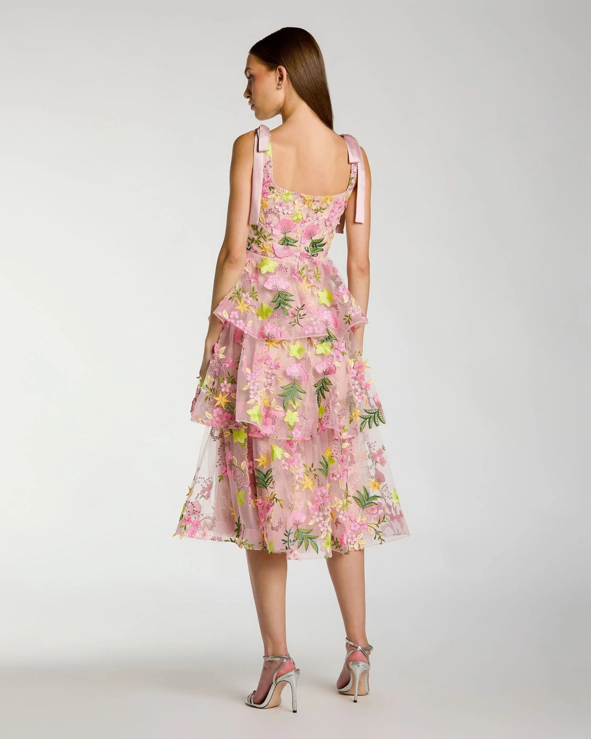 Blush Multi Floral Embroidered Tiered Midi Dress