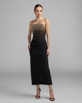 Black Beaded Strapless Crepe Midi Dress