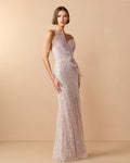 Mocha Strapless Embellished Column Gown With 3D Petals