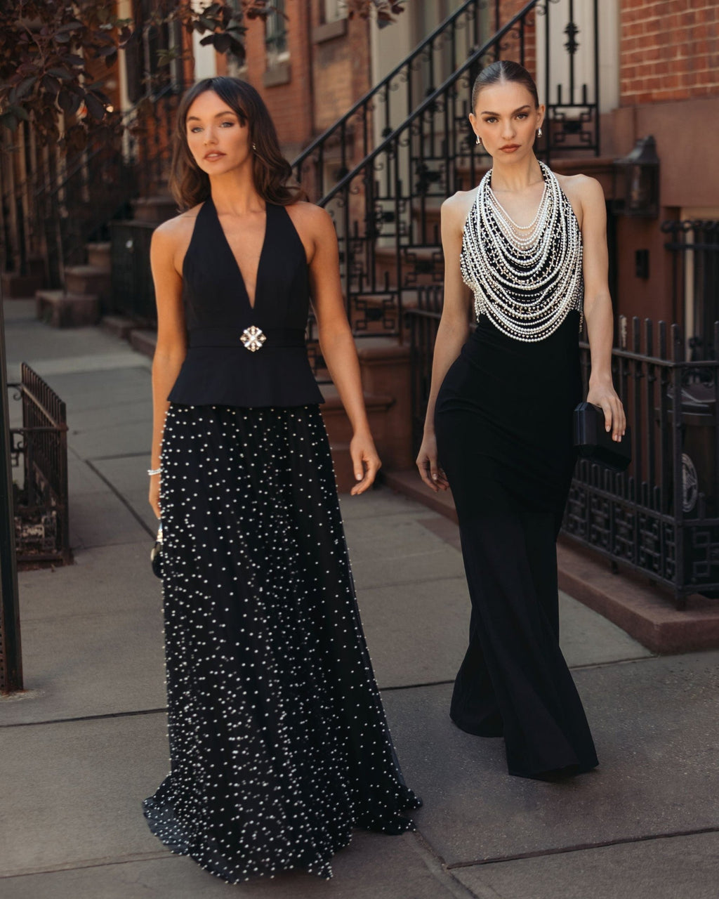 Black Beaded Halter Neck Jersey Gown