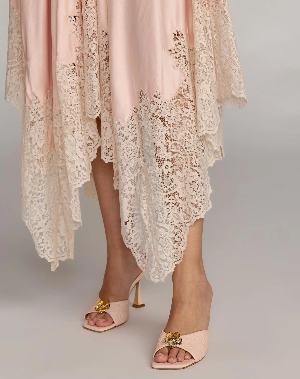 Ballet Slipper Lace Trim Handkerchief Midi Dress