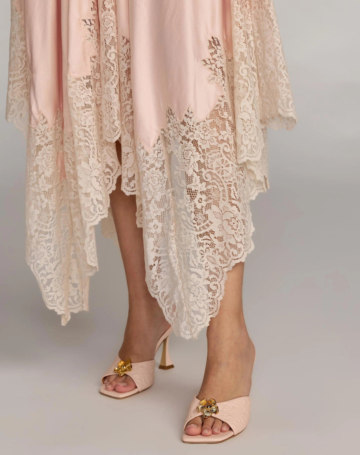 Ballet Slipper Lace Trim Handkerchief Midi Dress