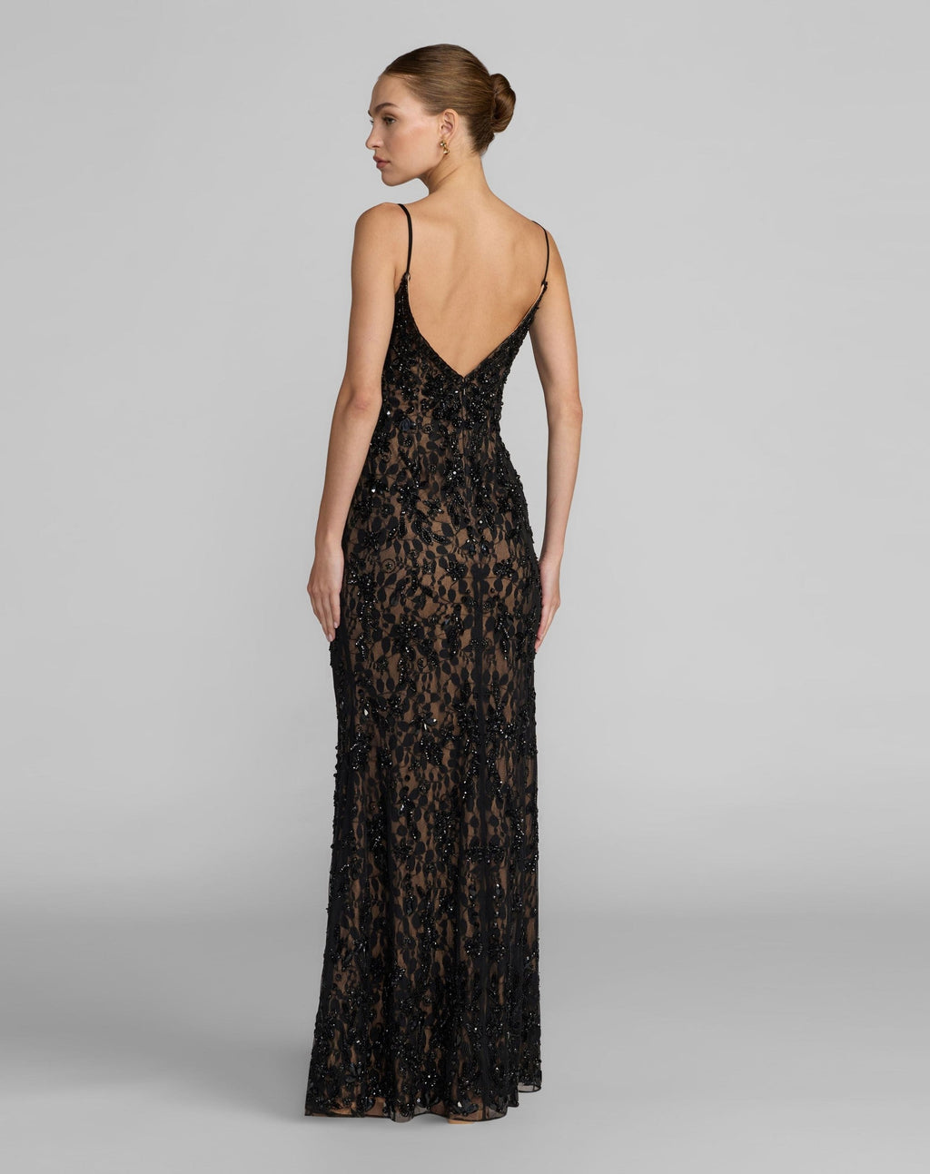 Black Embellished Lace Sleeveless Gown