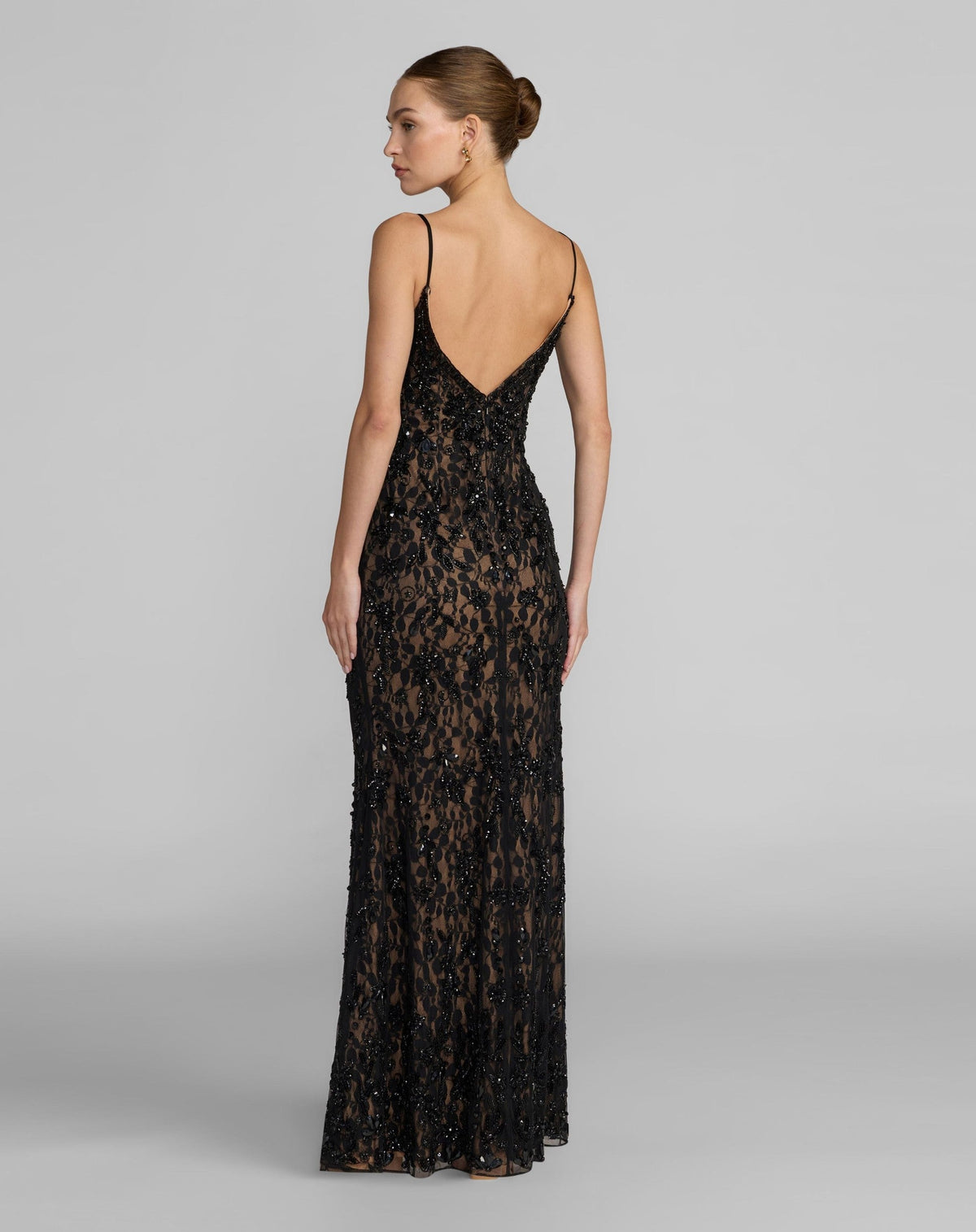 Black Embellished Lace Sleeveless Gown