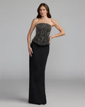 Black Embellished Crepe Strapless Column Gown